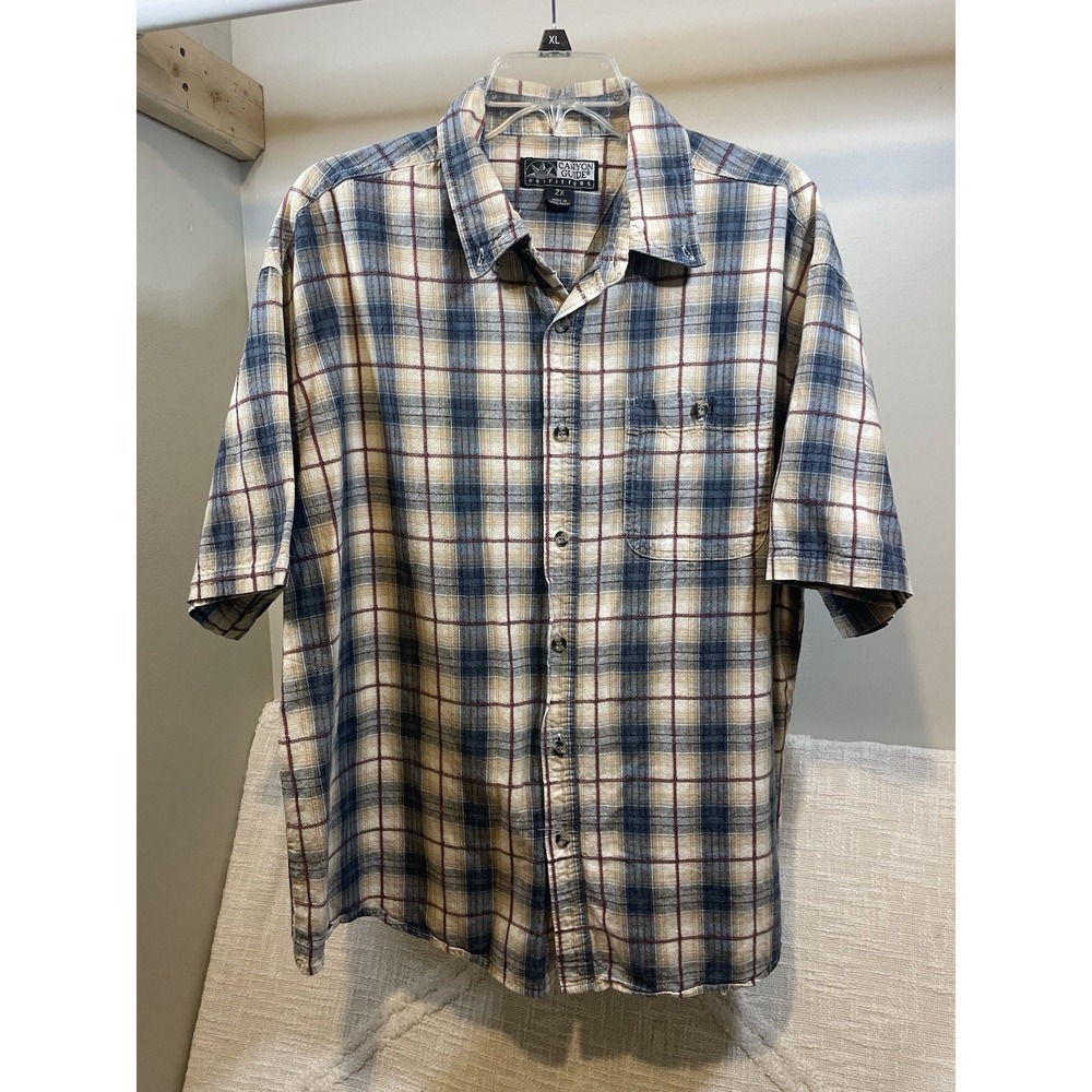 Canyon Guide outfitters Woven Cotton Red White Blue Plaid Button Down Shirt 2XL